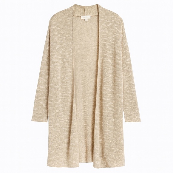 New Eileen Fisher Open Front Cardigan Tan Ivory Linen Casual Longline Sweater M - Picture 1 of 6